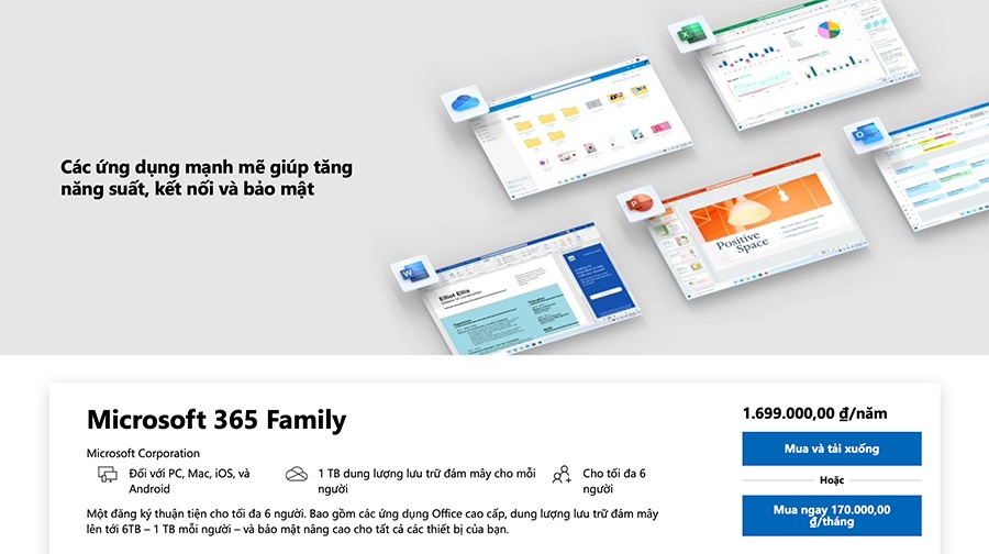 So sánh Microsoft 365 Family vs Personal vs Free