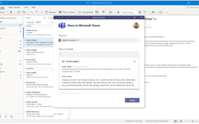 Outlook hiện có thể chia sẻ email và tệp đính kèm vào Microsoft Teams chat & channel