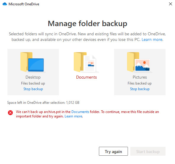 7 lỗi thường gặp với OneDrive - Không backup Folder Documents