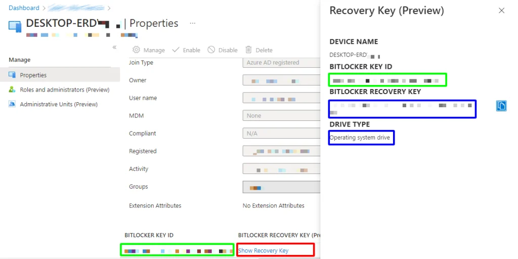 Copy BitLocker Recovery Key trên Azure AD