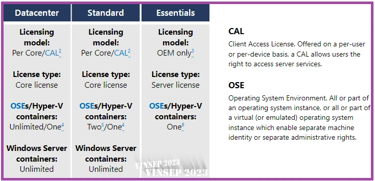 Windows Server 2022 Standard - Mô hình bản quyền và các yếu tố được sử dụng
