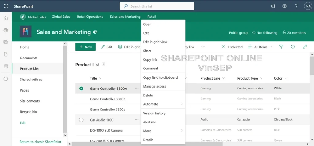 List và Document SharePoint Online - tính năng List