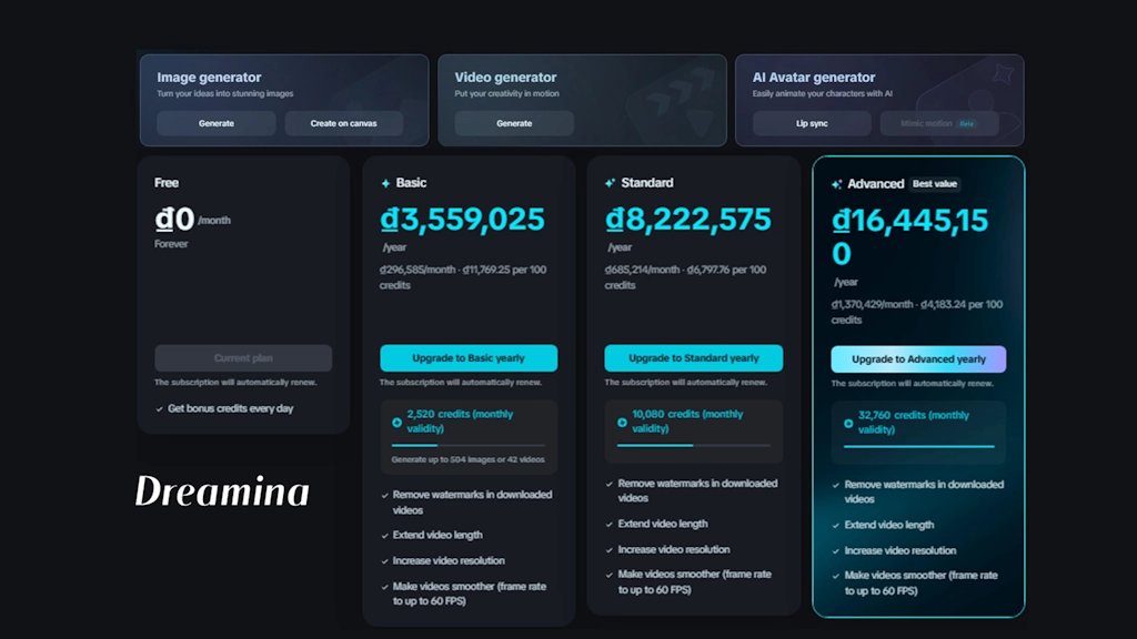 Bảng giá - Bản quyền Dreamina Capcut