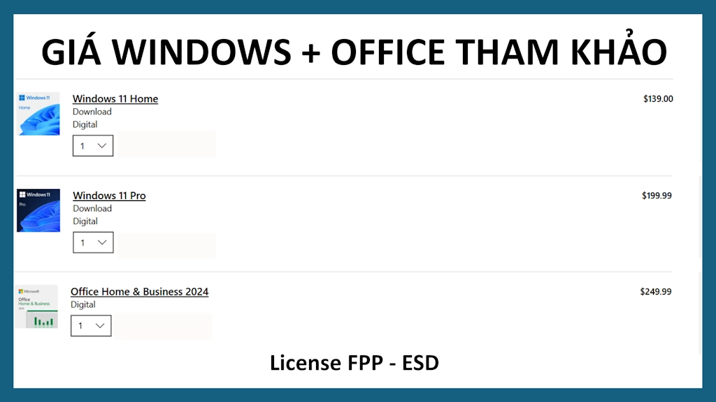 Giá Windows và Office bản quyền tham khảo chính hãng